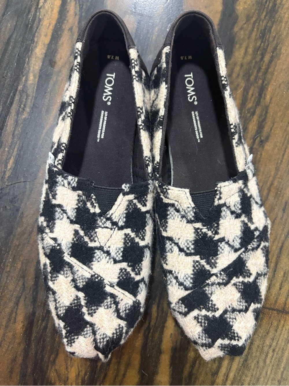 Toms Black and Cream Houndstooth Slip-On Flats